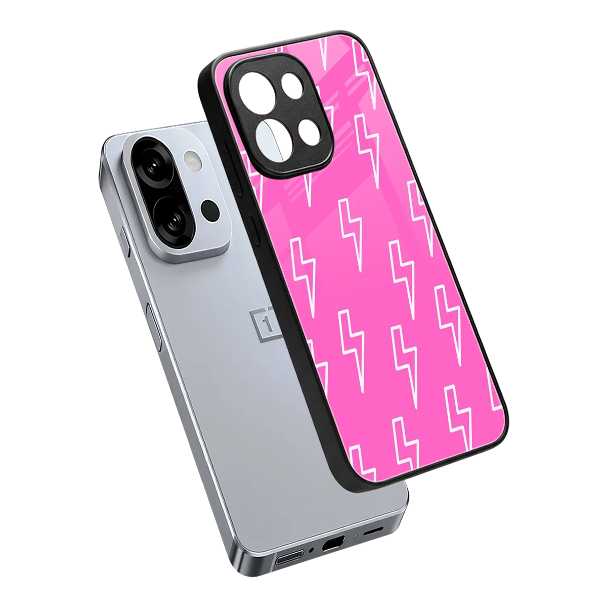 Lightning Pink sleek oneplus 13s cover with tempered glass back and TPU edges
