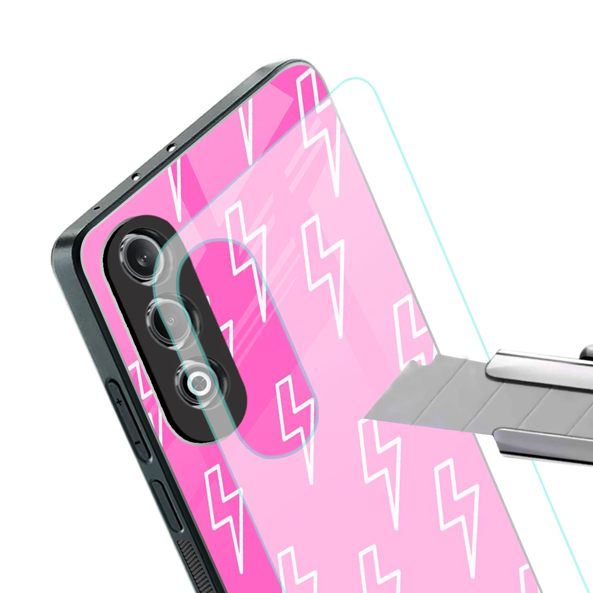 Lightning Pink stylish phone case for oneplus nord ce 4 | glossy glass and slim fit