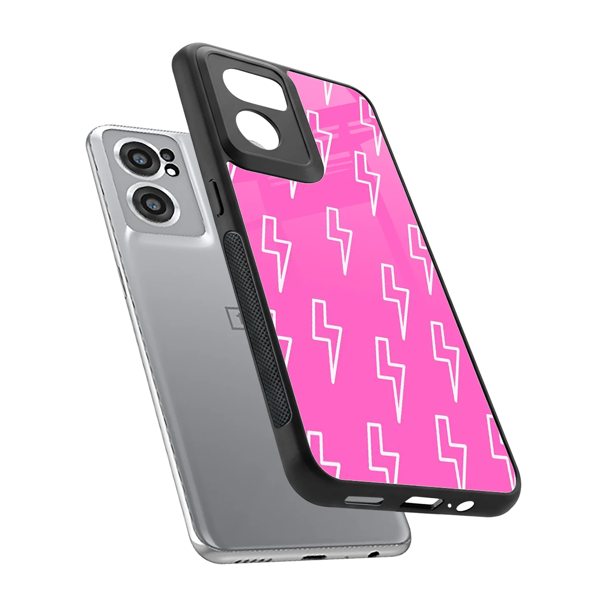 Lightning Pink sleek oneplus nord ce 2 cover with tempered glass back and TPU edges