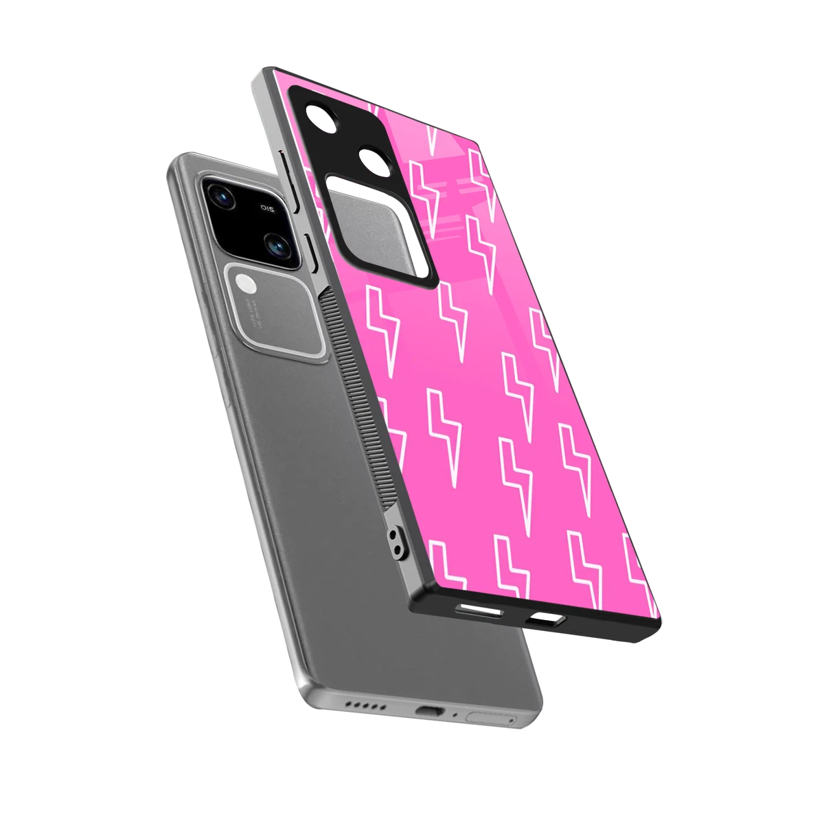 Lightning Pink sleek vivo v30 cover with tempered glass back and TPU edges