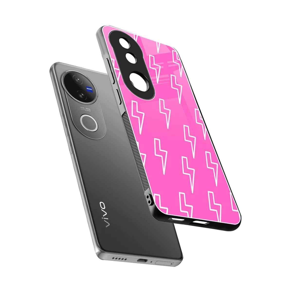 Lightning Pink sleek vivo v50 cover with tempered glass back and TPU edges