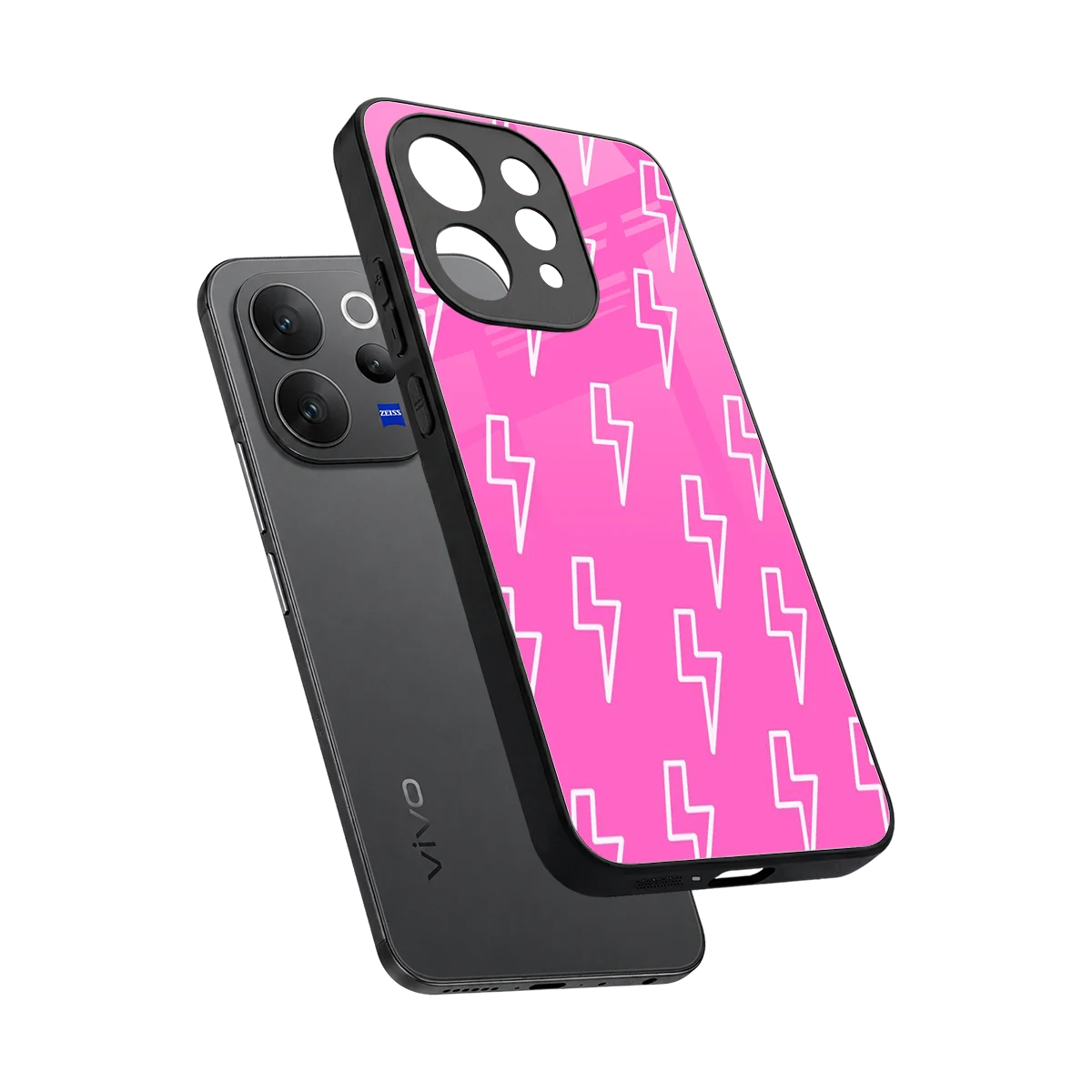 Lightning Pink sleek vivo v70 cover with tempered glass back and TPU edges