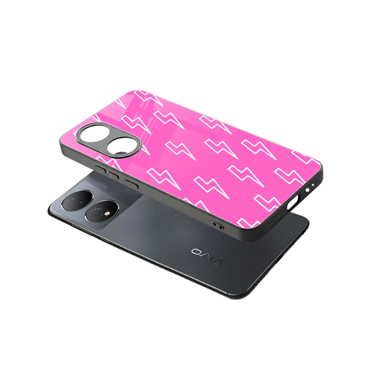 Lightning Pink sleek Vivo-y100 cover with tempered glass back and TPU edges