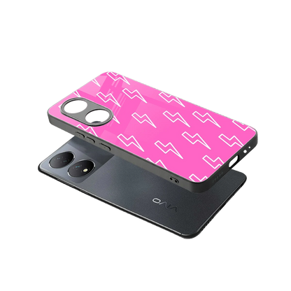 Lightning Pink sleek Vivo-y100 cover with tempered glass back and TPU edges