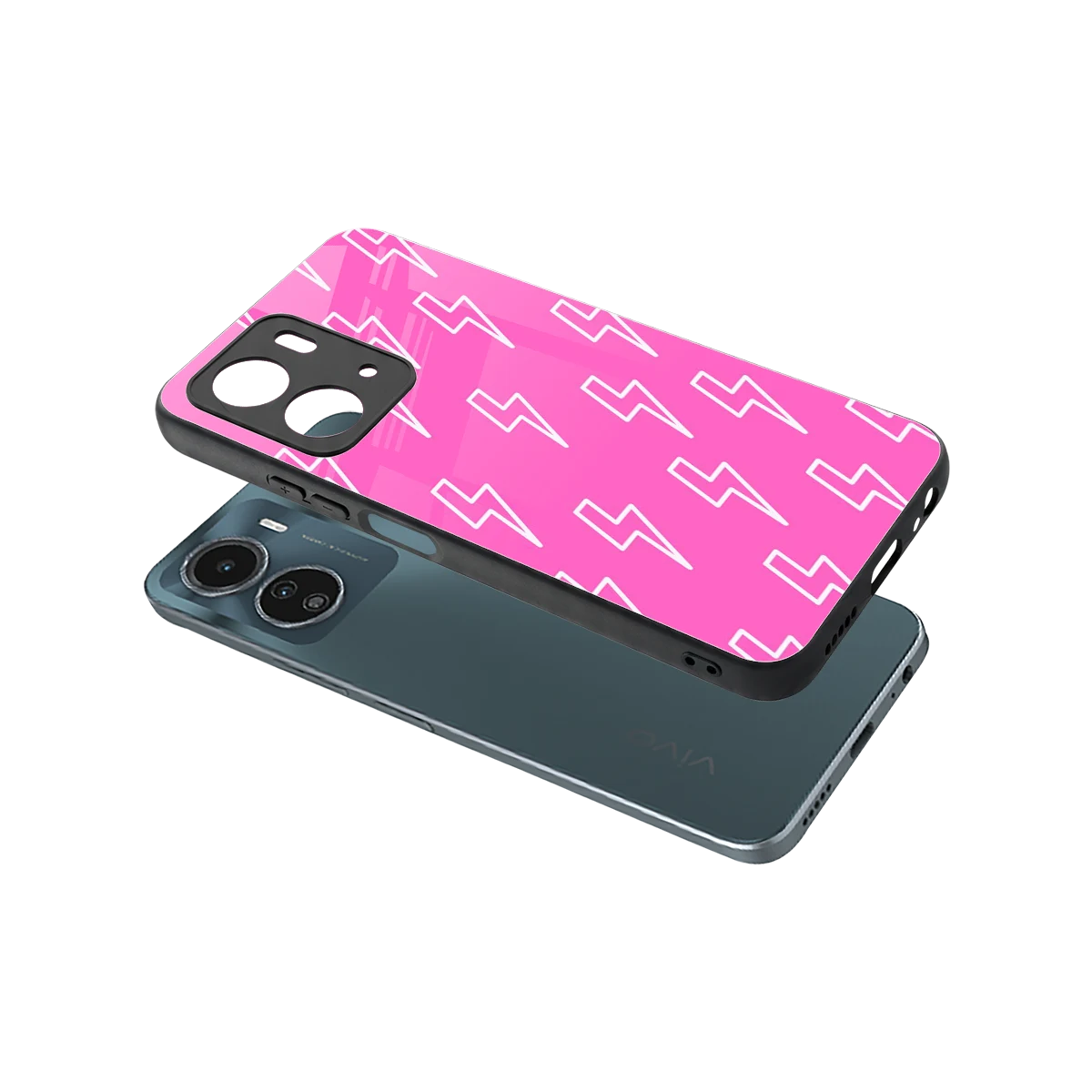 Lightning Pink sleek vivo y16 cover with tempered glass back and TPU edges