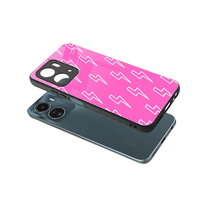 Lightning Pink sleek vivo y16 cover with tempered glass back and TPU edges