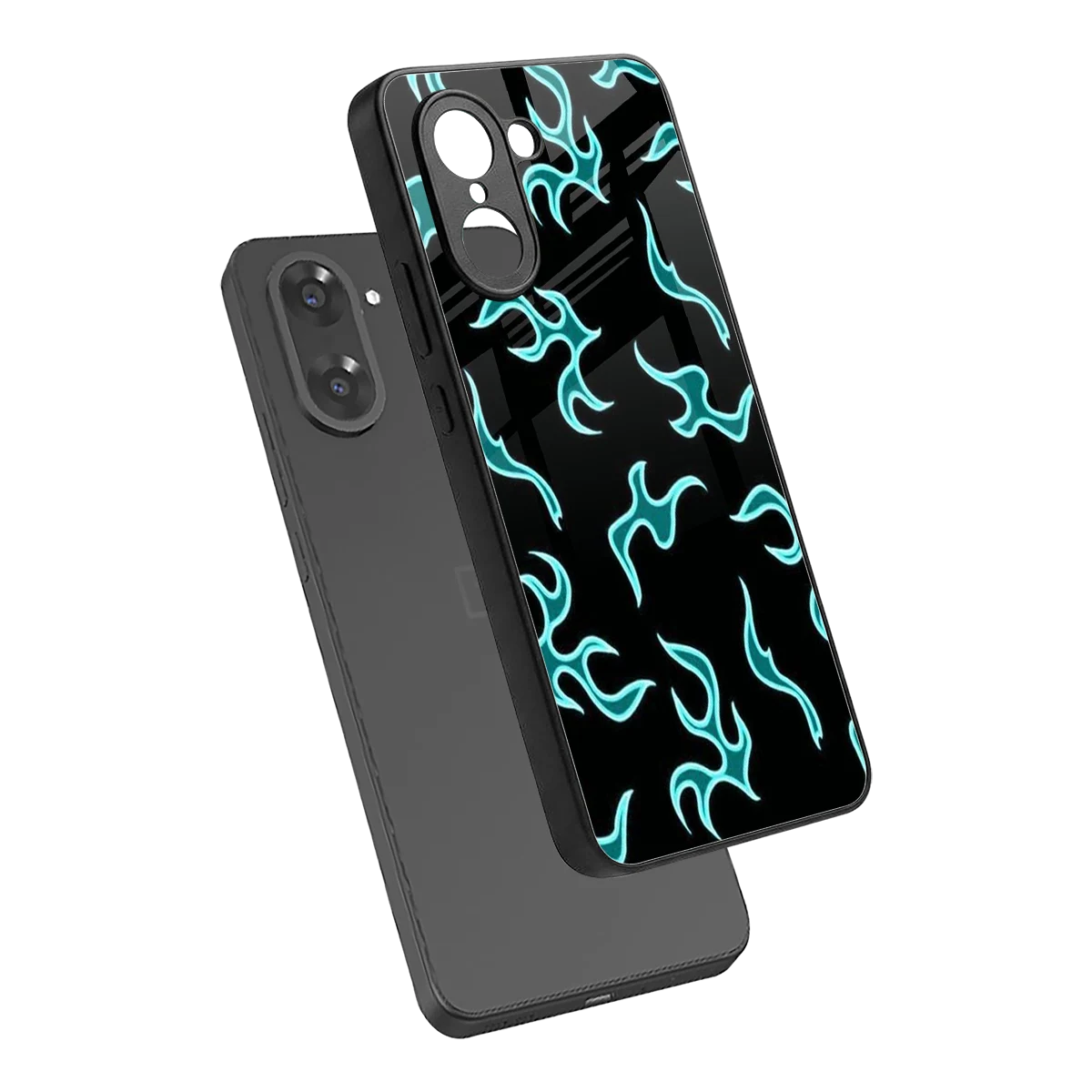 Lil Flames Black Blue sleek oneplus nord ce5 5g cover with tempered glass back and TPU edges