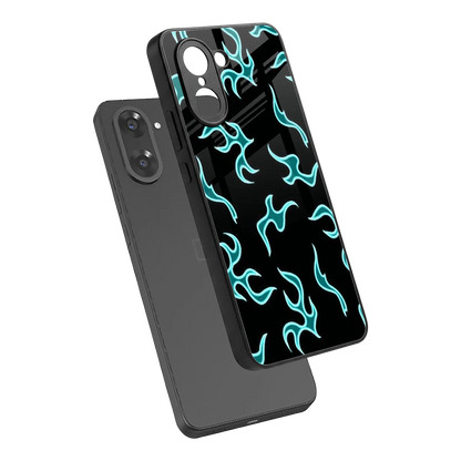 Lil Flames Black Blue sleek oneplus nord ce5 5g cover with tempered glass back and TPU edges