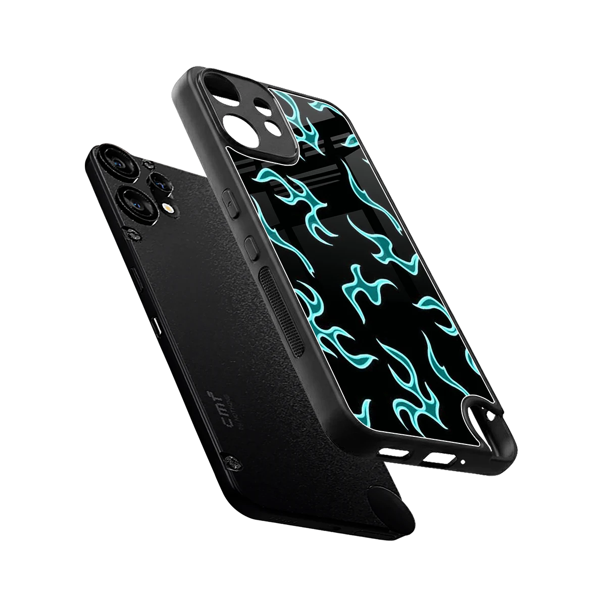 Lil Flames Black Blue sleek cmf nothing phone 2 pro cover with tempered glass back and TPU edges