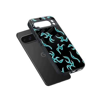 Lil Flames Black Blue sleek google pixel 10 pro xl cover with tempered glass back and TPU edges
