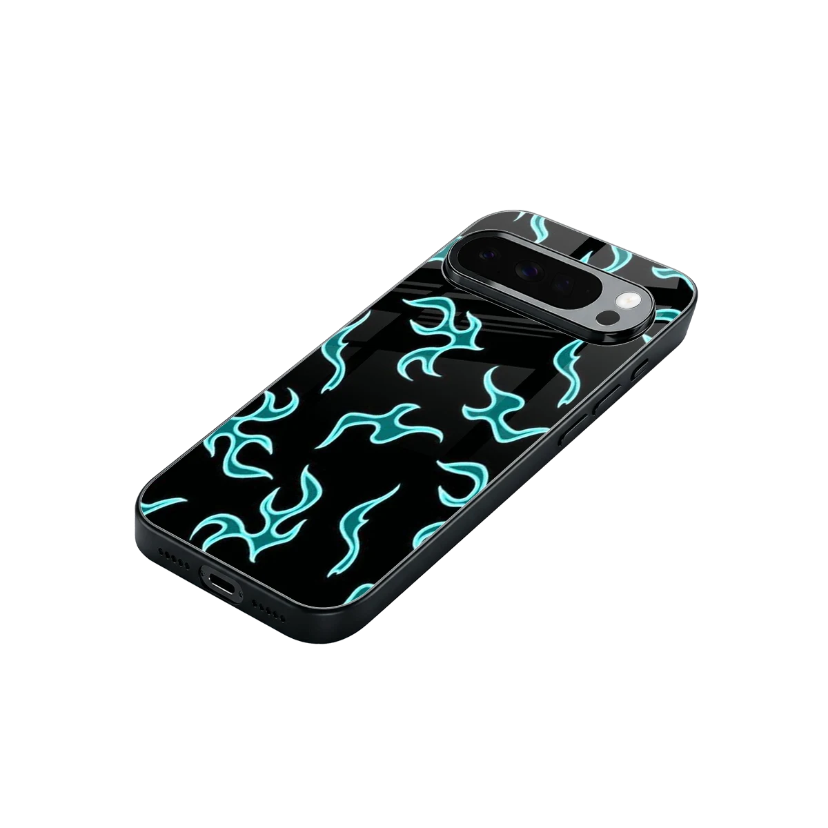 Lil Flames Black Blue stylish phone case for google pixel 10 pro xl | glossy glass and slim fit