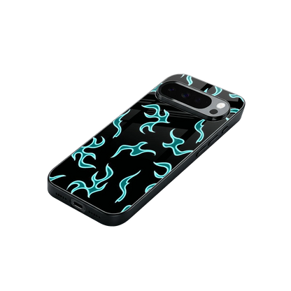 Lil Flames Black Blue stylish phone case for google pixel 10 pro xl | glossy glass and slim fit