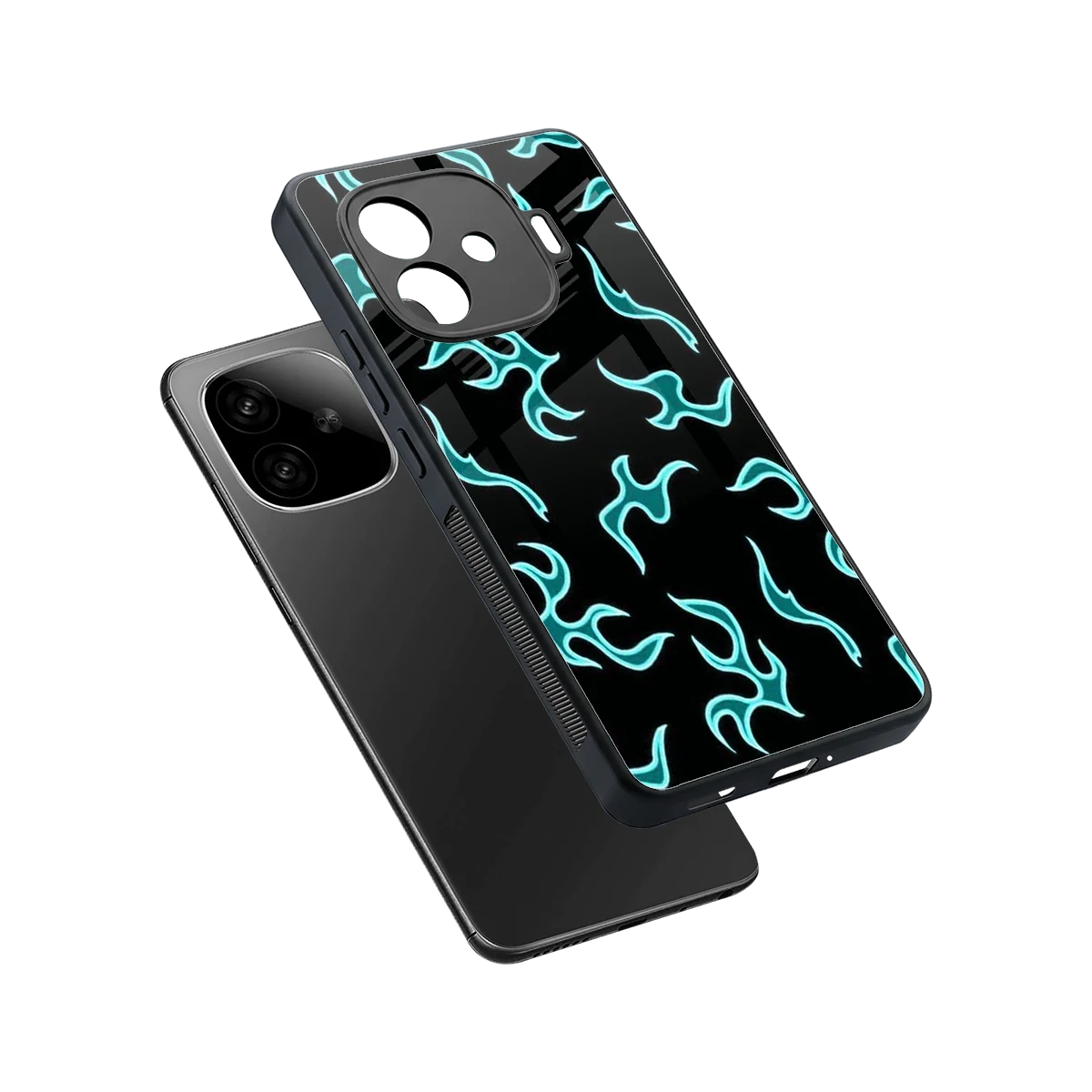 Lil Flames Black Blue sleek iqoo neo 10r 5g cover with tempered glass back and TPU edges