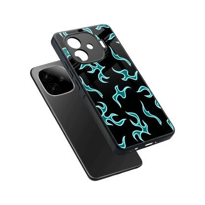 Lil Flames Black Blue sleek iqoo neo 10r 5g cover with tempered glass back and TPU edges