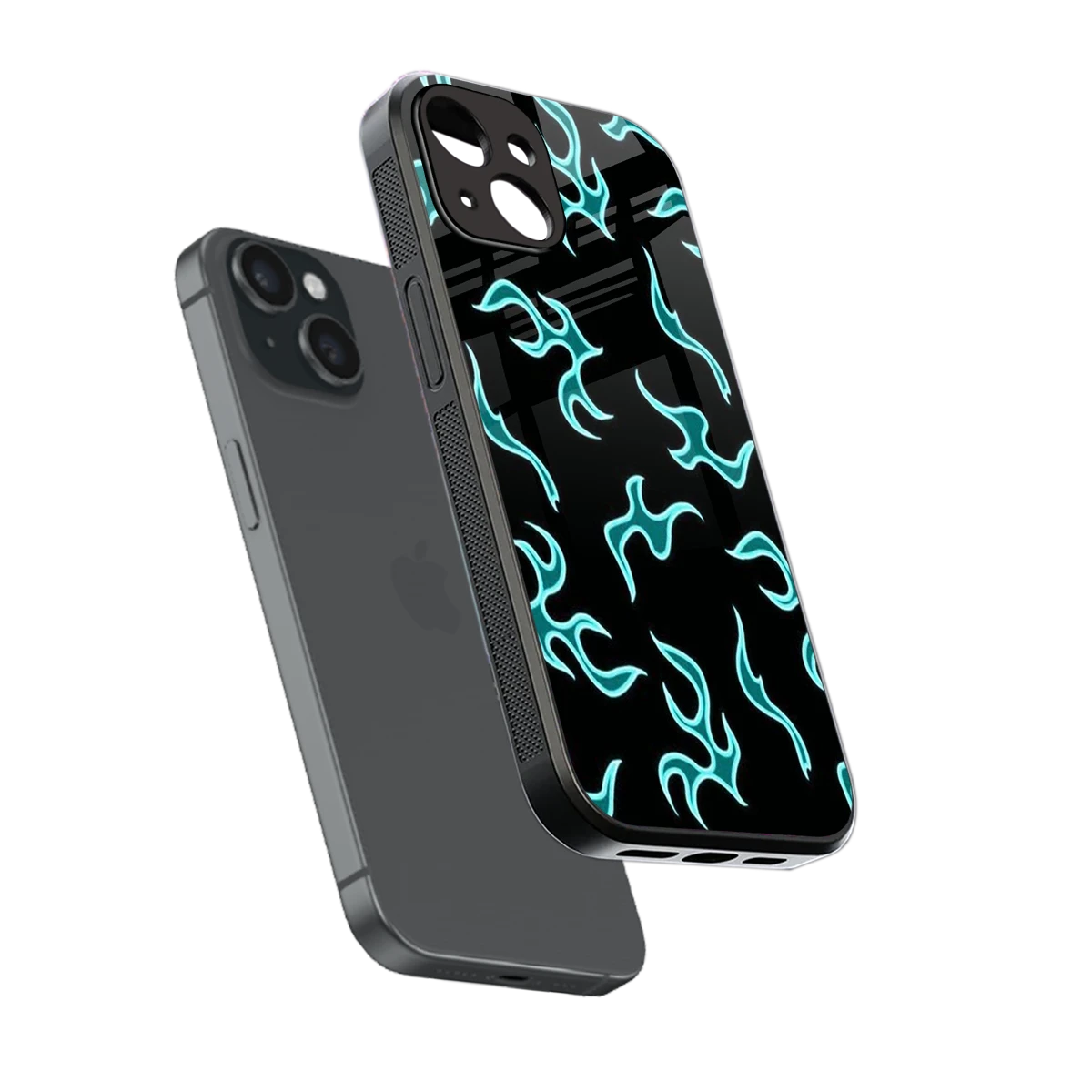 Lil Flames Black Blue sleek iphone 13 cover with tempered glass back and TPU edges