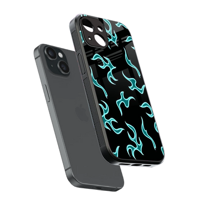 Lil Flames Black Blue sleek iphone 14 cover with tempered glass back and TPU edges