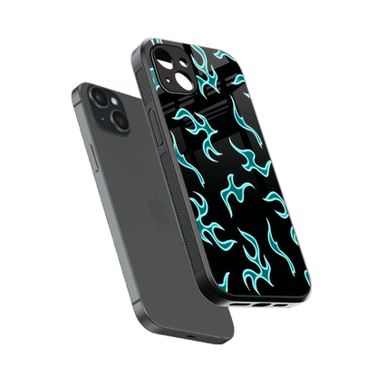 Lil Flames Black Blue sleek iphone 14 plus cover with tempered glass back and TPU edges