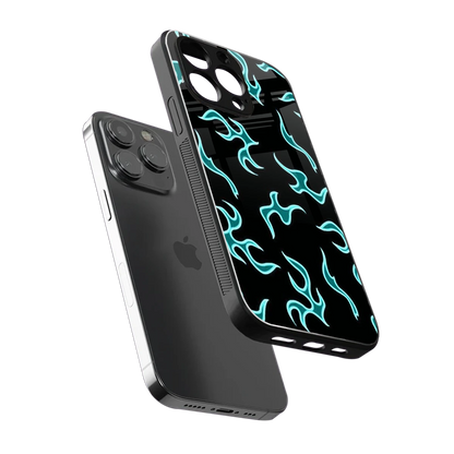 Lil Flames Black Blue sleek iphone 15 pro max cover with tempered glass back and TPU edges