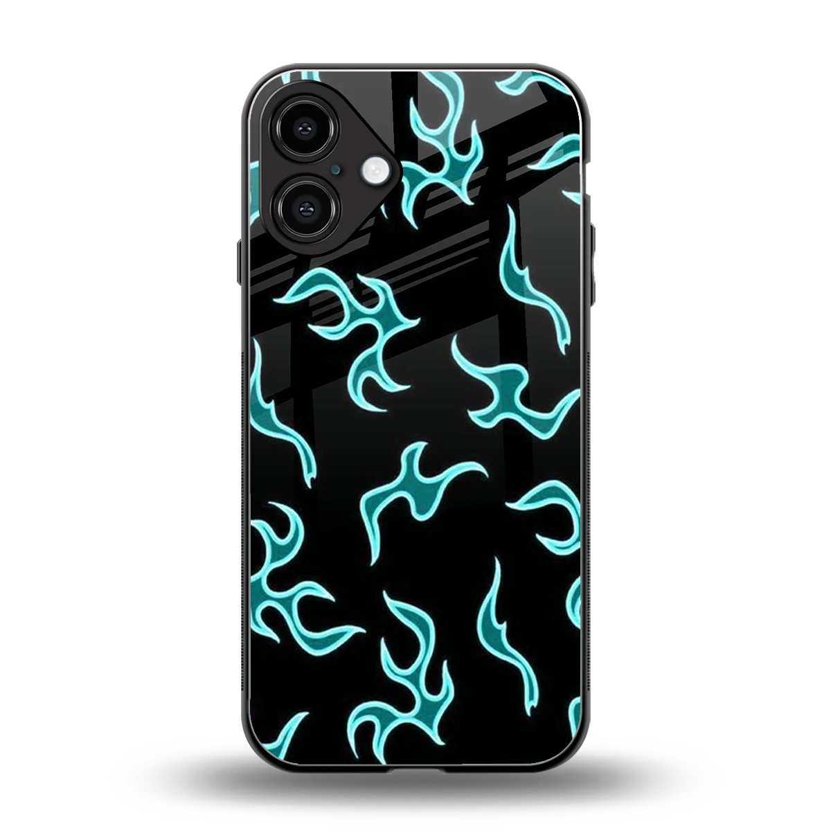 Lil Flames Black Blue back phone cover | glass case for iphone 16 plus