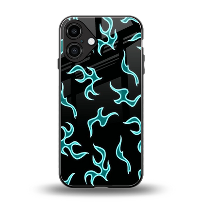 Lil Flames Black Blue back phone cover | glass case for iphone 16 plus