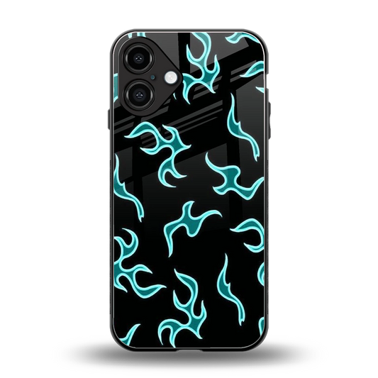 Lil Flames Black Blue back phone cover | glass case for iphone 16 plus