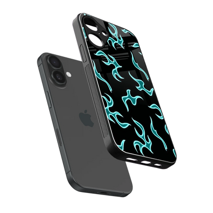 Lil Flames Black Blue sleek iphone 16 plus cover with tempered glass back and TPU edges