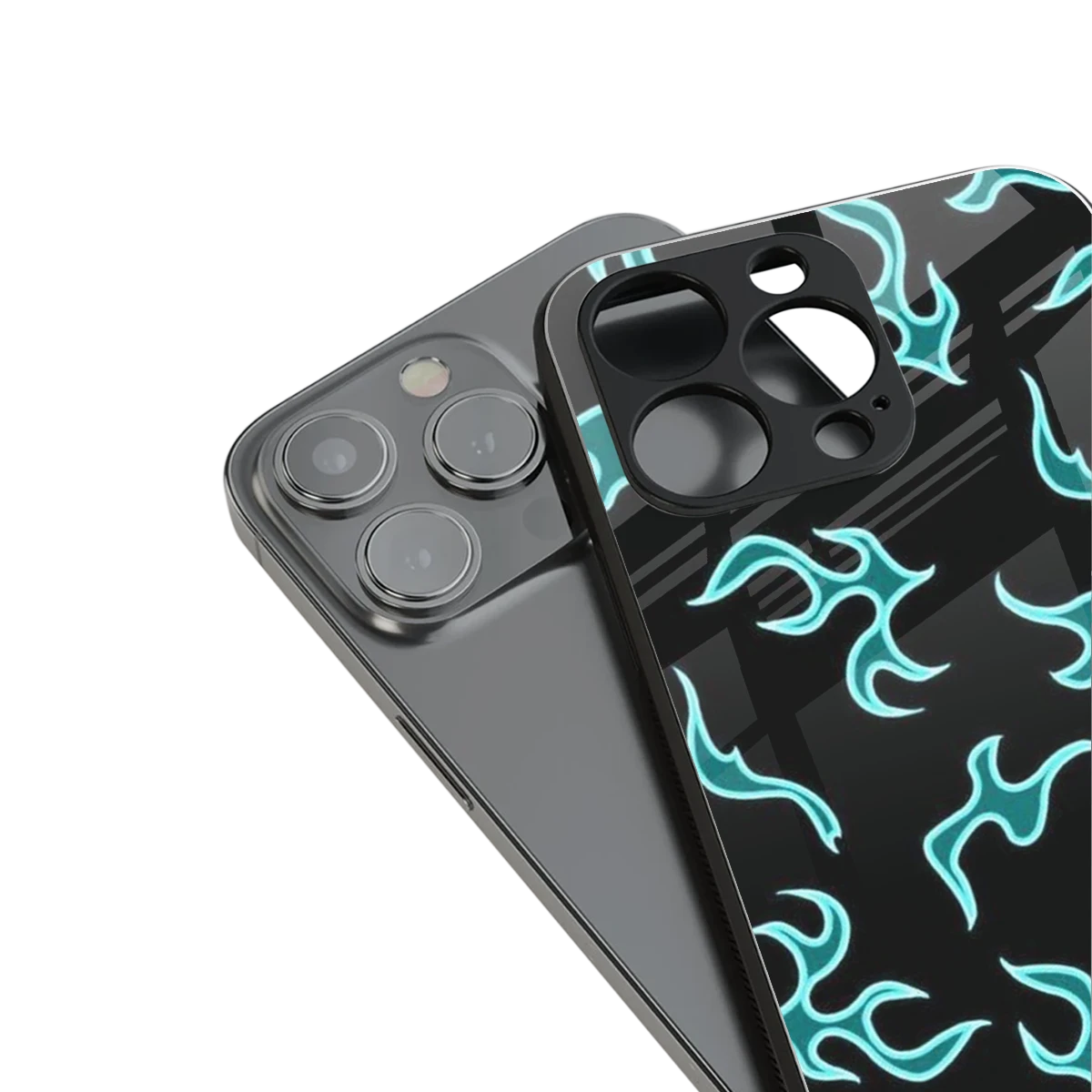 Lil Flames Black Blue stylish phone case for iphone 14 | glossy glass and slim fit