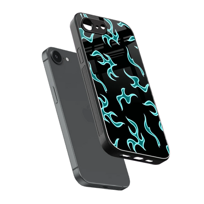 Lil Flames Black Blue sleek iphone 16e cover with tempered glass back and TPU edges