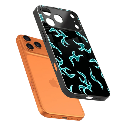 Lil Flames Black Blue sleek iphone 17 pro cover with tempered glass back and TPU edges