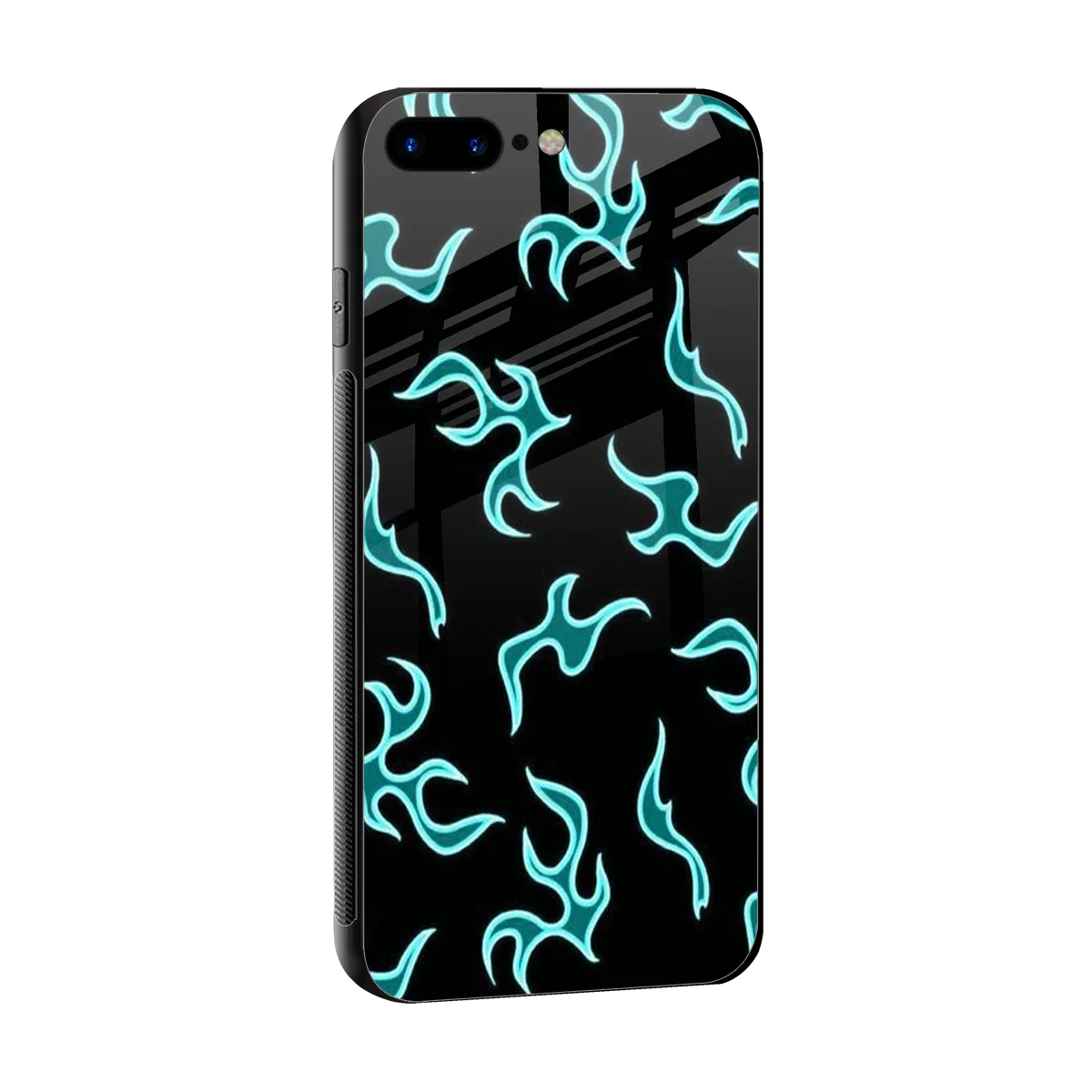 Lil Flames Black Blue sleek iphone 8 plus cover with tempered glass back and TPU edges