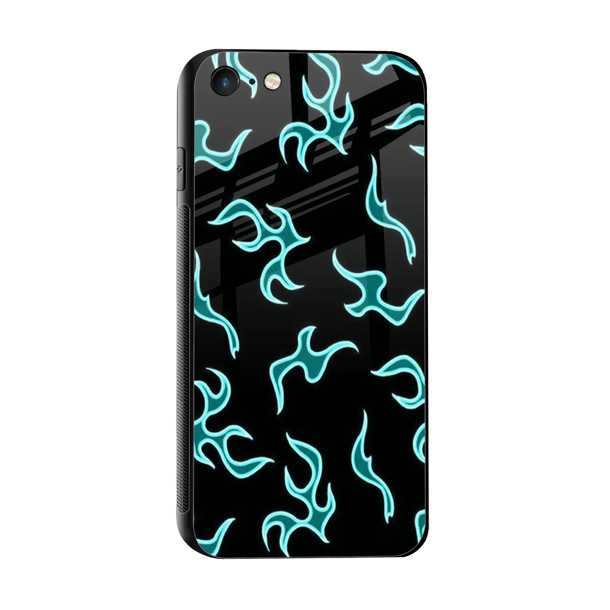 Lil Flames Black Blue sleek iphone 7 cover with tempered glass back and TPU edges