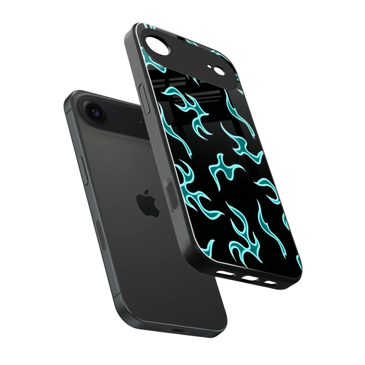 Lil Flames Black Blue sleek iphone air cover with tempered glass back and TPU edges
