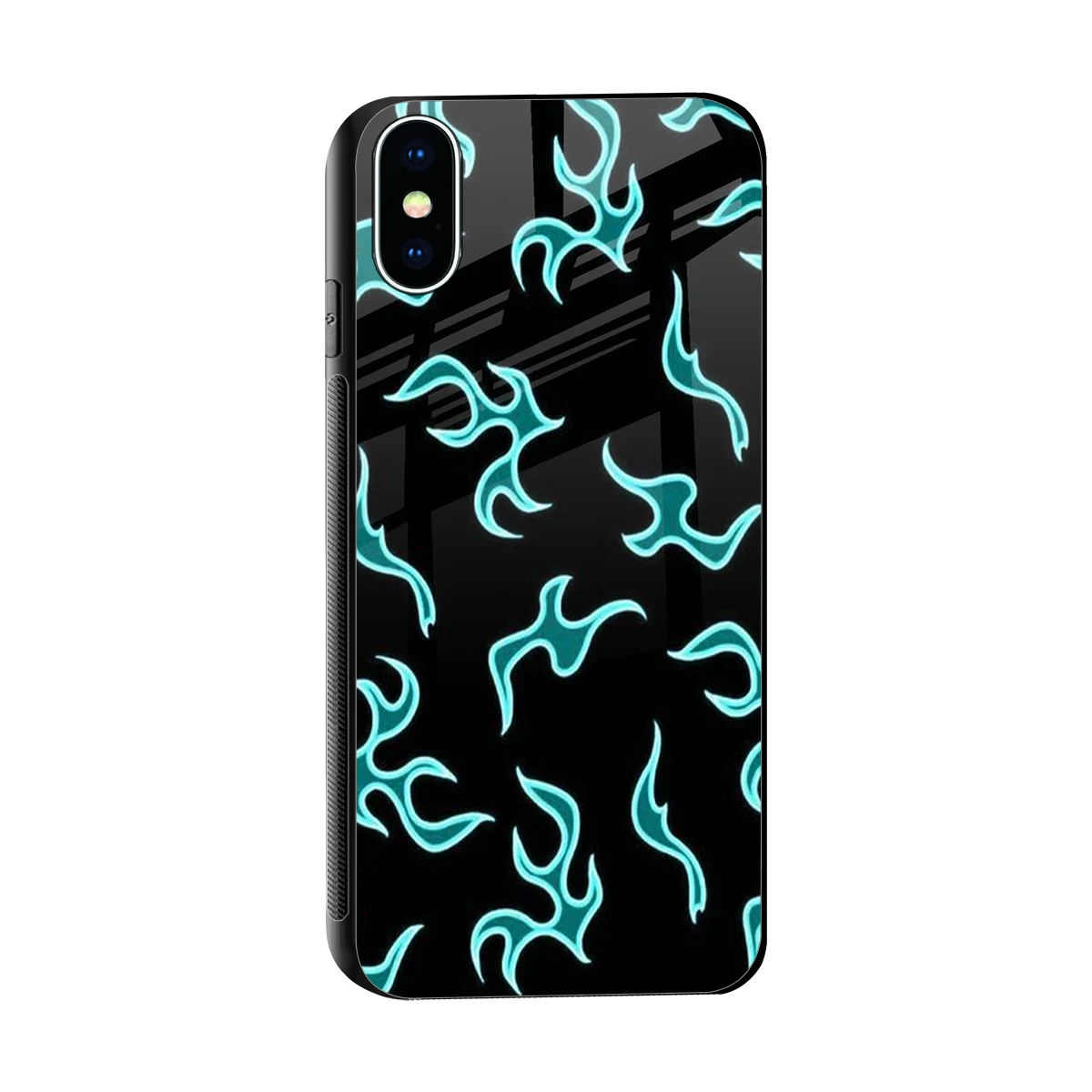 Lil Flames Black Blue sleek iphone xs cover with tempered glass back and TPU edges