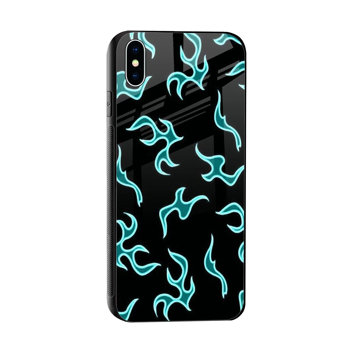 Lil Flames Black Blue sleek iphone xs max cover with tempered glass back and TPU edges