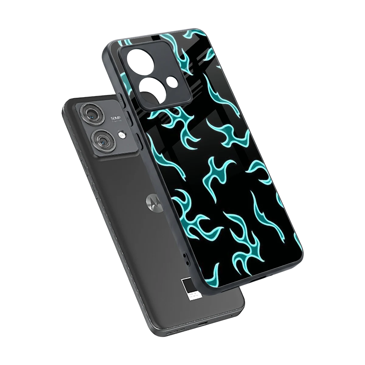 Lil Flames Black Blue sleek motorola edge 40 neo 5g cover with tempered glass back and TPU edges