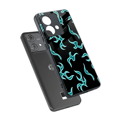 Lil Flames Black Blue sleek motorola edge 40 neo 5g cover with tempered glass back and TPU edges