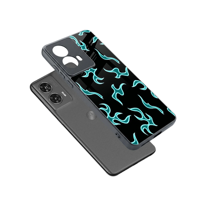 Lil Flames Black Blue sleek motorola edge 50 fusion cover with tempered glass back and TPU edges