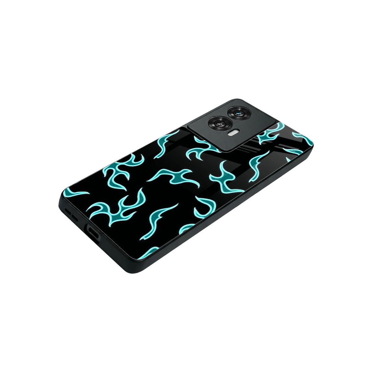Lil Flames Black Blue stylish phone case for motorola edge 50 fusion | glossy glass and slim fit