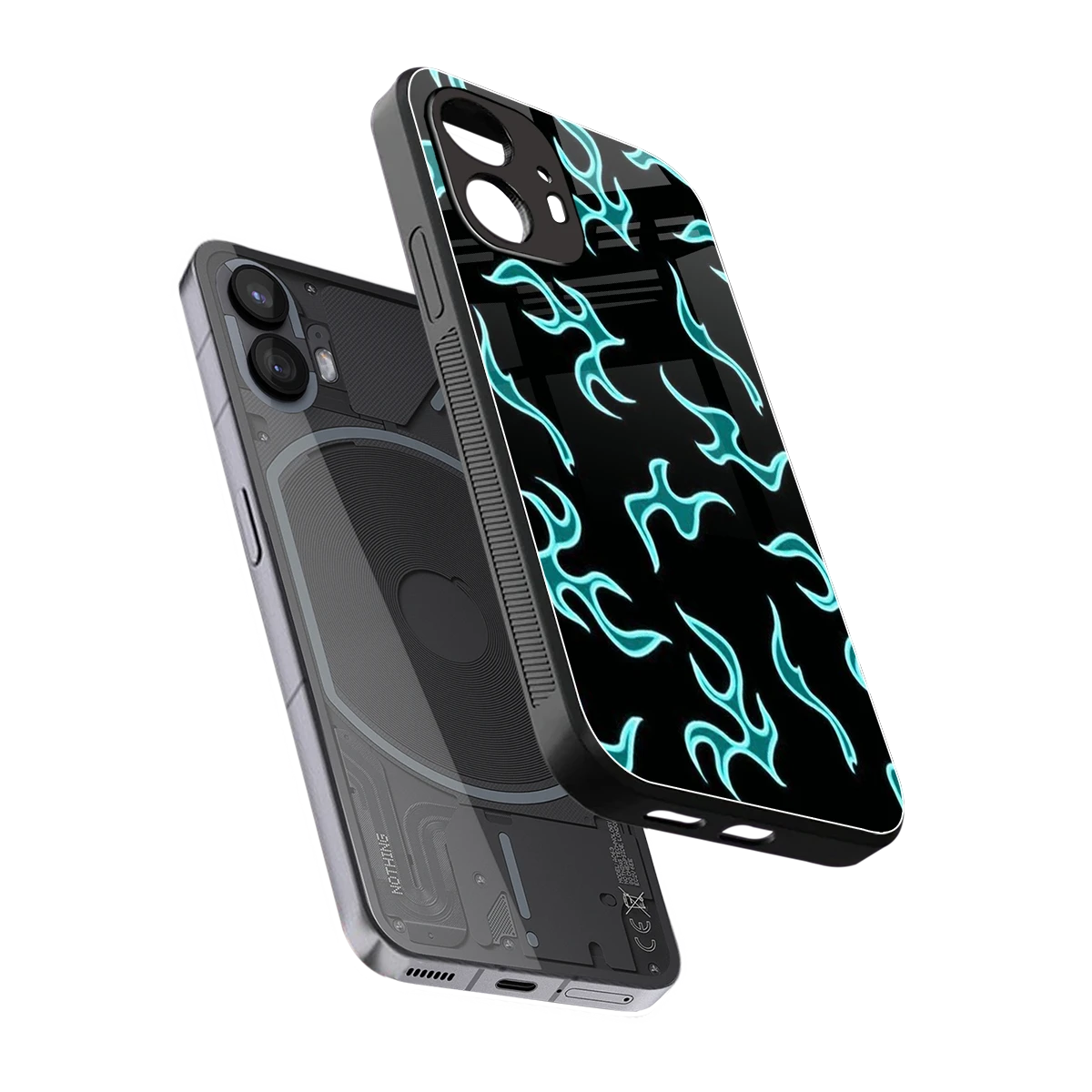 Lil Flames Black Blue sleek nothing phone 2 cover with tempered glass back and TPU edges