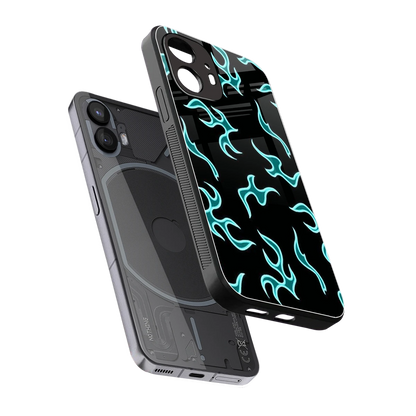 Lil Flames Black Blue sleek nothing phone 2 cover with tempered glass back and TPU edges