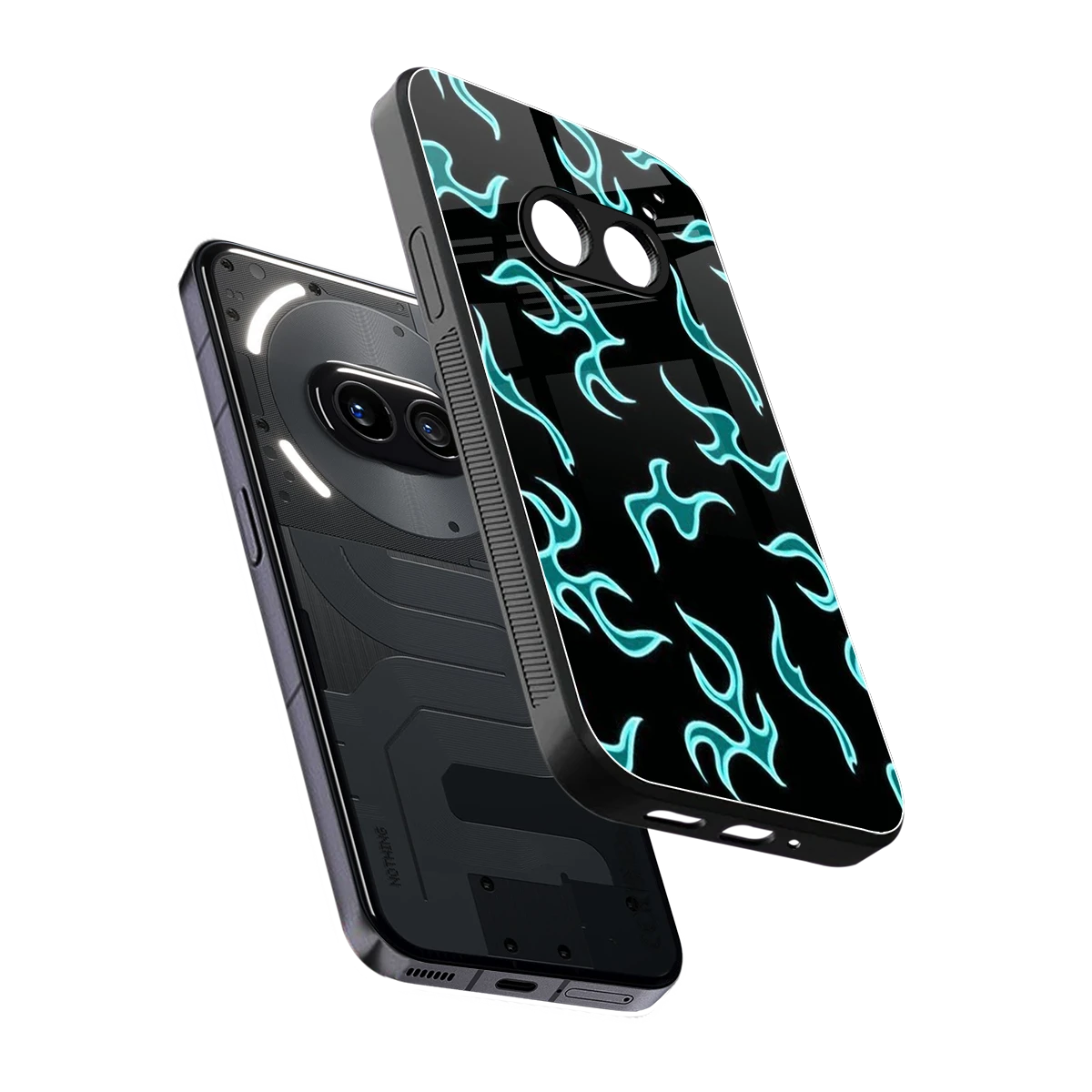 Lil Flames Black Blue sleek nothing phone 2a cover with tempered glass back and TPU edges