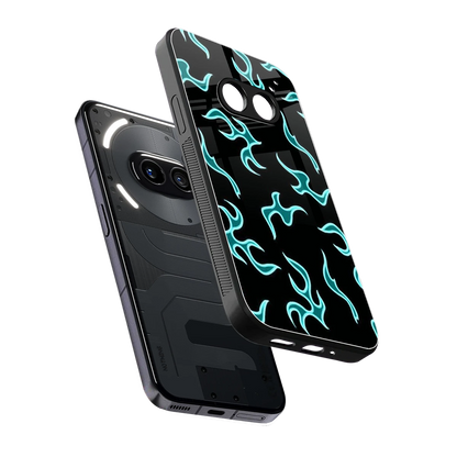 Lil Flames Black Blue sleek nothing phone 2a cover with tempered glass back and TPU edges
