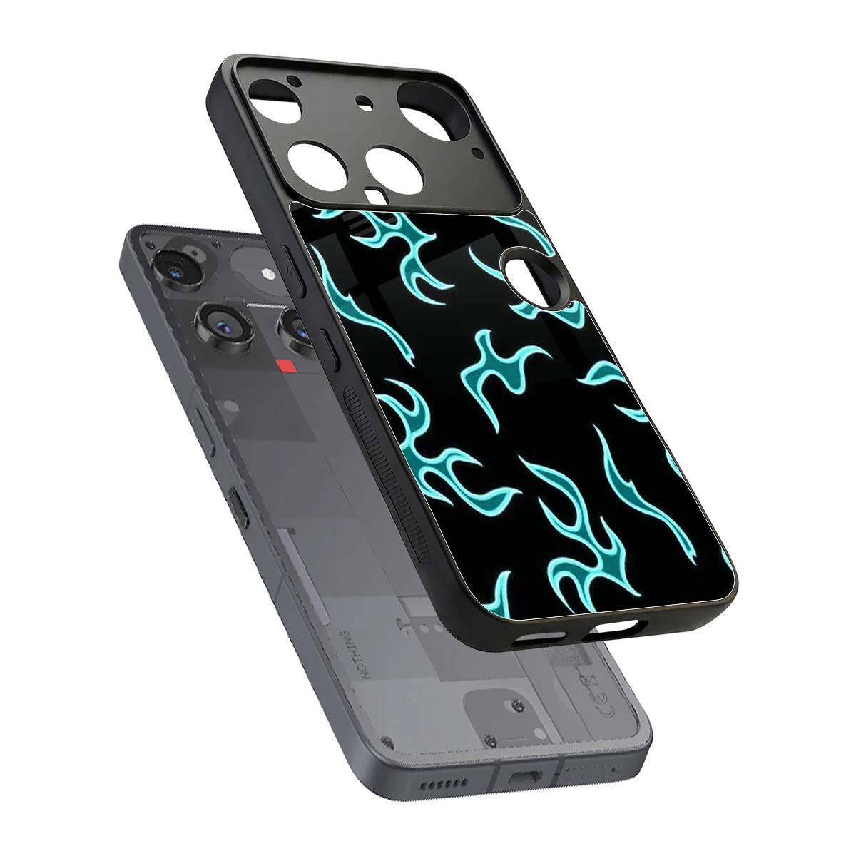 Lil Flames Black Blue sleek nothing phone 3 cover with tempered glass back and TPU edges