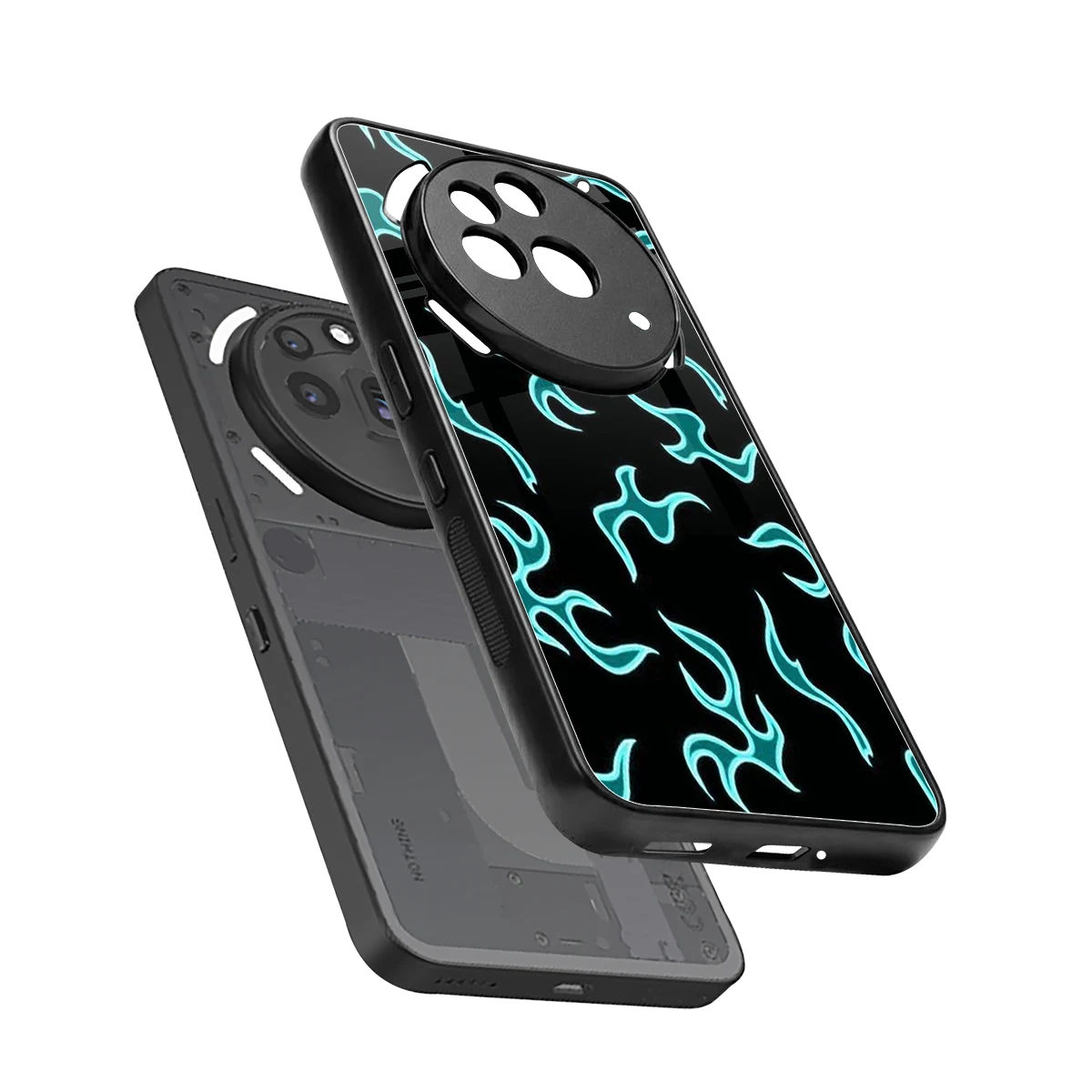 Lil Flames Black Blue sleek nothing phone 3a pro cover with tempered glass back and TPU edges