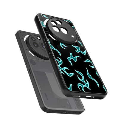 Lil Flames Black Blue sleek nothing phone 3a pro cover with tempered glass back and TPU edges
