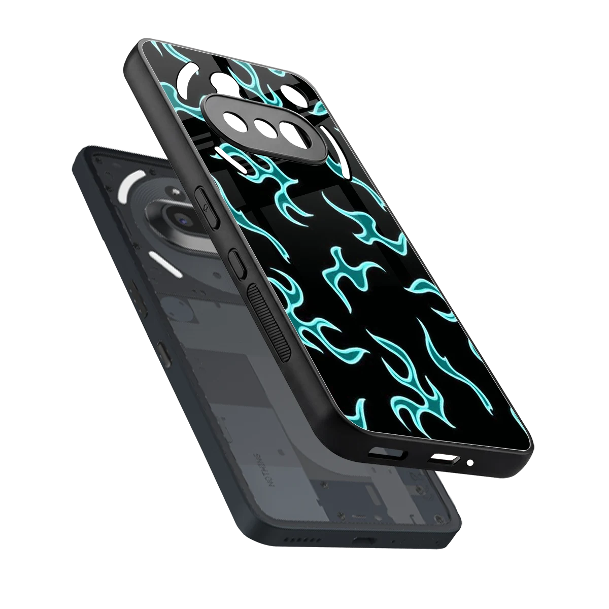 Lil Flames Black Blue sleek nothing phone 3a cover with tempered glass back and TPU edges