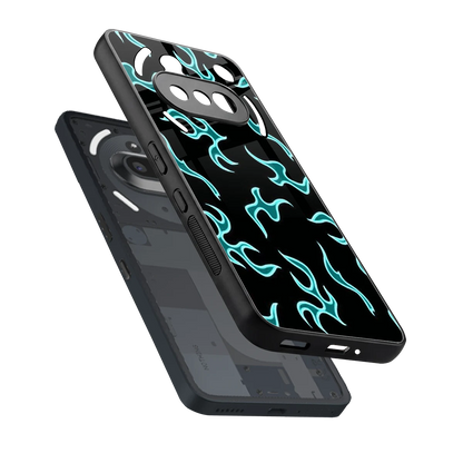 Lil Flames Black Blue sleek nothing phone 3a cover with tempered glass back and TPU edges