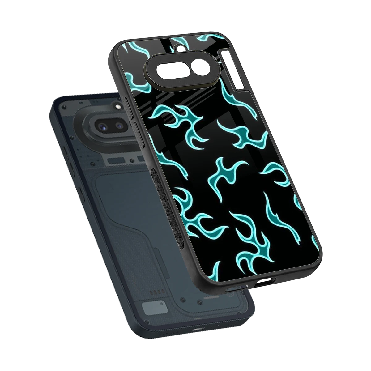 Lil Flames Black Blue sleek nothing phone 4a cover with tempered glass back and TPU edges