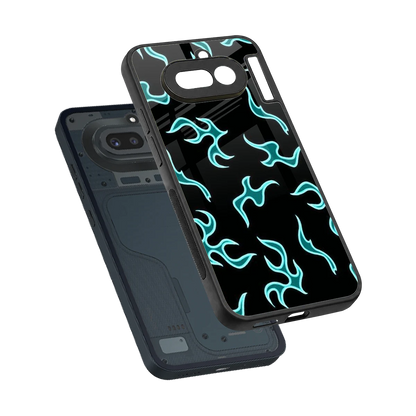 Lil Flames Black Blue sleek nothing phone 4a cover with tempered glass back and TPU edges