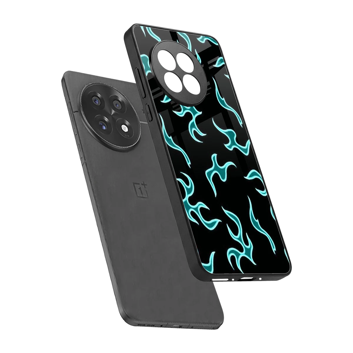 Lil Flames Black Blue sleek oneplus 13r cover with tempered glass back and TPU edges